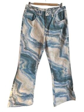 BDG Men's Marble-Pattern Bootcut Jeans in Blue & Cream